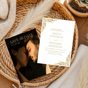 Invitation Mariage Floral Doré Élégant Vintage Français