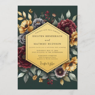Invitation Mariage Floral Doré Émeraude