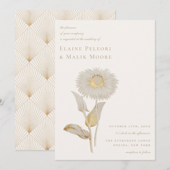 Invitation Mariage floral doré opulent (Devant / Derrière)