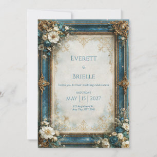 Invitation Mariage Floral Doré Sarcelle