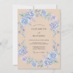 Invitation Mariage Floral Douce Bleu
