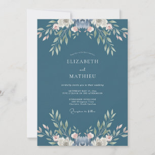 Invitation Mariage Floral Douce Bleu Ardoise