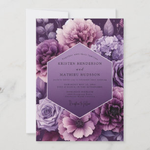 Invitation Mariage Floral Dramatique aux Prunes