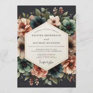 Invitation Mariage Floral Dramatique de Teal et Corail