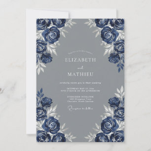 Invitation Mariage Floral Dramatique Indigo