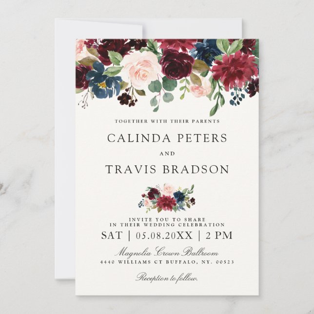 Invitation Mariage floral du bouquet | de Bourgogne (Devant)