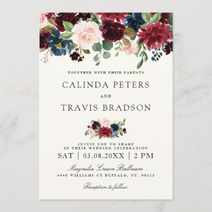 Invitation Mariage floral du bouquet   de Bourgogne