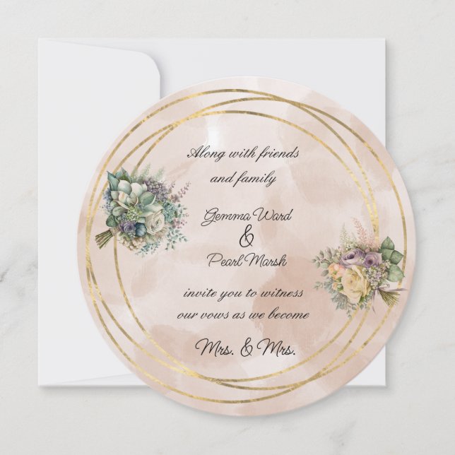 Invitation Mariage floral du bouquet nuptial lesbien (Devant)
