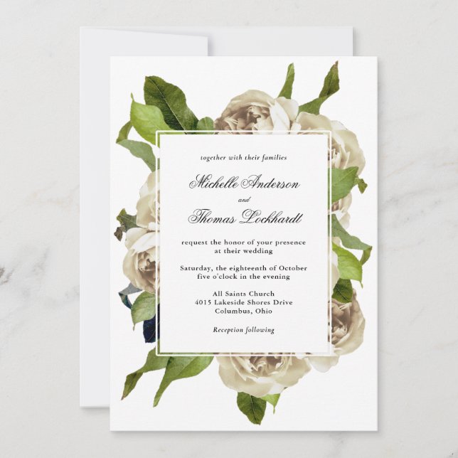 Invitation Mariage floral du bouquet Rose blanche (Devant)