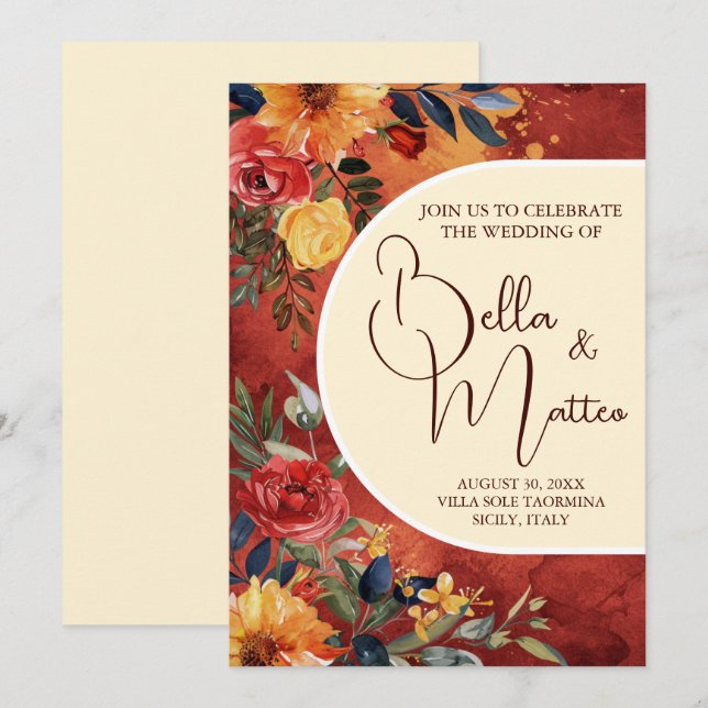 Invitation Mariage Floral du Soleil Méditerranéen Boho Terrac (Devant / Derrière)