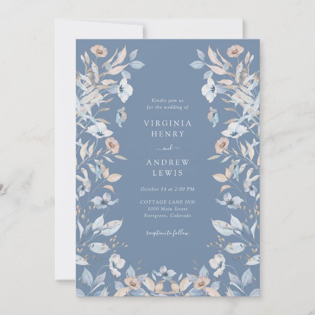 Invitation Mariage floral Dusty Blue Boho (Devant)
