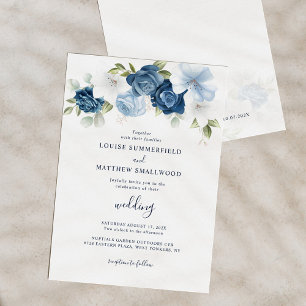 Invitation Mariage floral Dusty Blue Navy