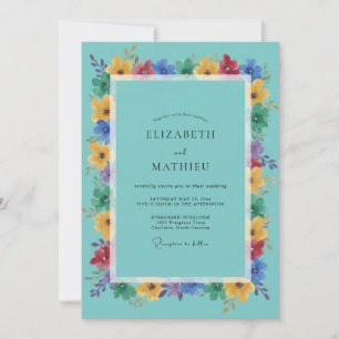 Invitation Mariage Floral Éclatant de Teal