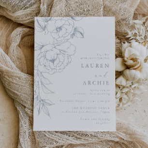 Invitation Mariage Floral Élégant à la Ligne Bleue