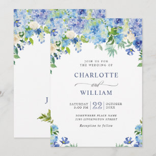 Invitation Mariage Floral Élégant Aquarelle Hydrangea Bleu