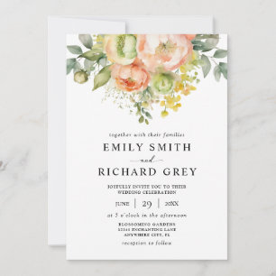 Invitation Mariage Floral Élégant aux Pêches et au Feuillage