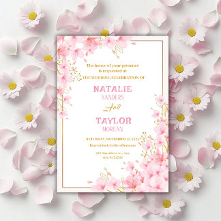 Invitation Mariage Floral Élégant Classique Rose Fleur de Cer