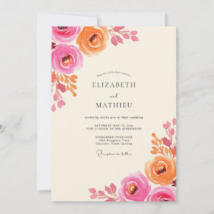 Invitation Mariage Floral Élégant Corail Rose