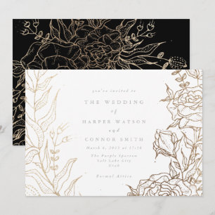 Invitation Mariage floral élégant en or blanc moderne