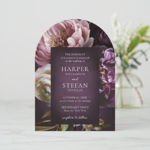 Invitation Mariage Floral Élégant en Violet Foncé Beaux-Arts