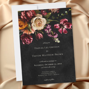 Invitation Mariage Floral Élégant et Sombre d'Automne