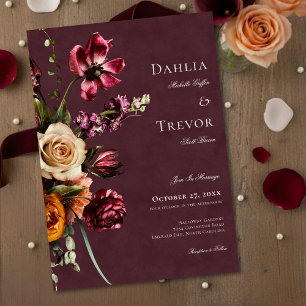Invitation Mariage Floral Élégant et Sombre d'Automne en Bord