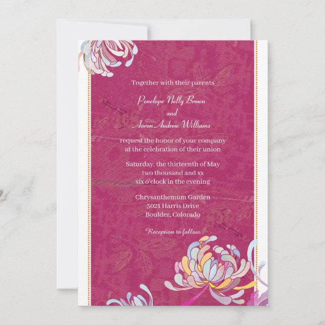 Invitation Mariage floral élégant Fuchsia rose (Devant)