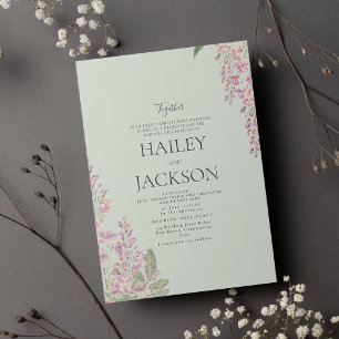 Invitation Mariage floral élégant jacinthe verte menthe rose