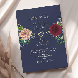 Invitation Mariage Floral Élégant Marine et Bourgogne