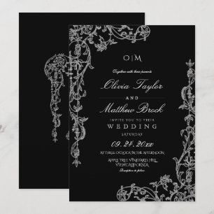 Invitation Mariage floral élégant noir et blanc à la français