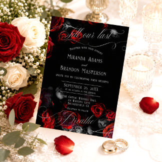 Invitation Mariage Floral Élégant Noir Rouge Personnalisé