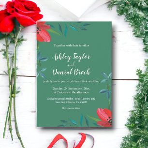 Invitation Mariage Floral Élégant Romantique Rose Verte d'Été