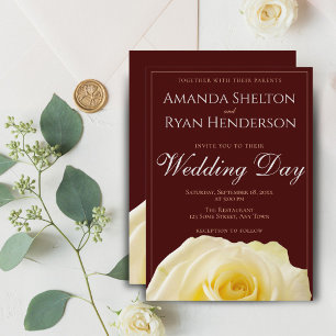 Invitation Mariage Floral Élégant Rose Jaune Bourgogne