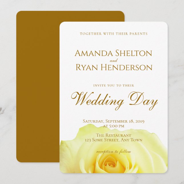 Invitation Mariage Floral Élégant Rose Jaune Script (Devant / Derrière)