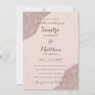 Invitation Mariage floral élégant rose mauve dessiné à la mai