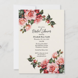 Invitation Mariage floral élégant roses roses et rouges 
