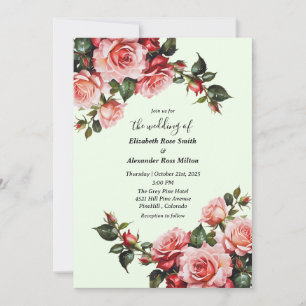 Invitation Mariage floral élégant roses roses rouges