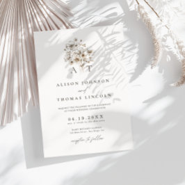 Invitation Mariage Floral Élégant Rustique Monogramme