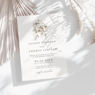Invitation Mariage Floral Élégant Rustique Monogramme 
