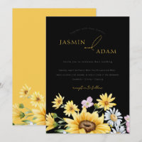 Mariage Floral Élégant Tournesol Noir Jaune