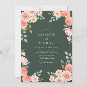 Invitation Mariage Floral Élégant Vert Chasseur