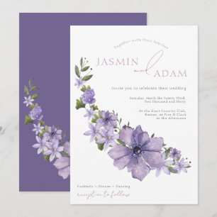 Invitation Mariage Floral Élégant Violet