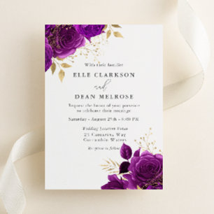 Invitation Mariage Floral Élégant Violet et Or