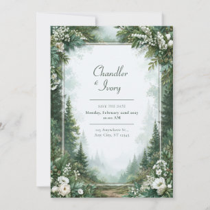 Invitation Mariage Floral Émeraude Brumeux
