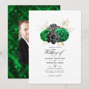 Invitation Mariage floral émeraude et or
