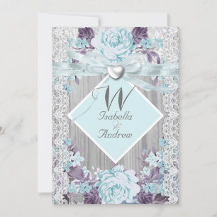 Invitation Mariage Floral en Bois Rustique Blanc Dentelle Ble