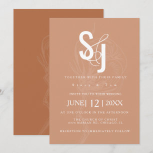 Invitation Mariage Floral en Coton Terracotta Sombre Minimali