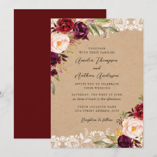 Invitation Mariage Floral en Dentelle Bourguignonne Rustique
