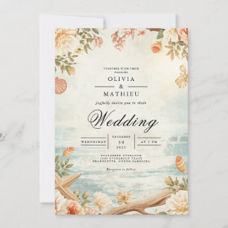 Invitation Mariage floral en fleurs douces du littoral