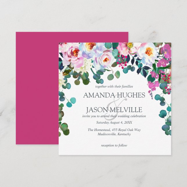 Invitation Mariage floral en fleurs du printemps (Devant / Derrière)